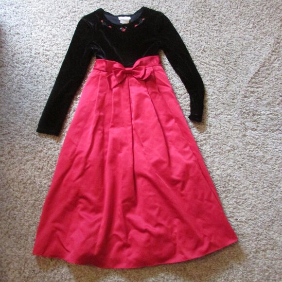 Bonnie Jean 12 Red Black Velour Top Satin Bottom Formal Dress Long - Picture 1 of 2